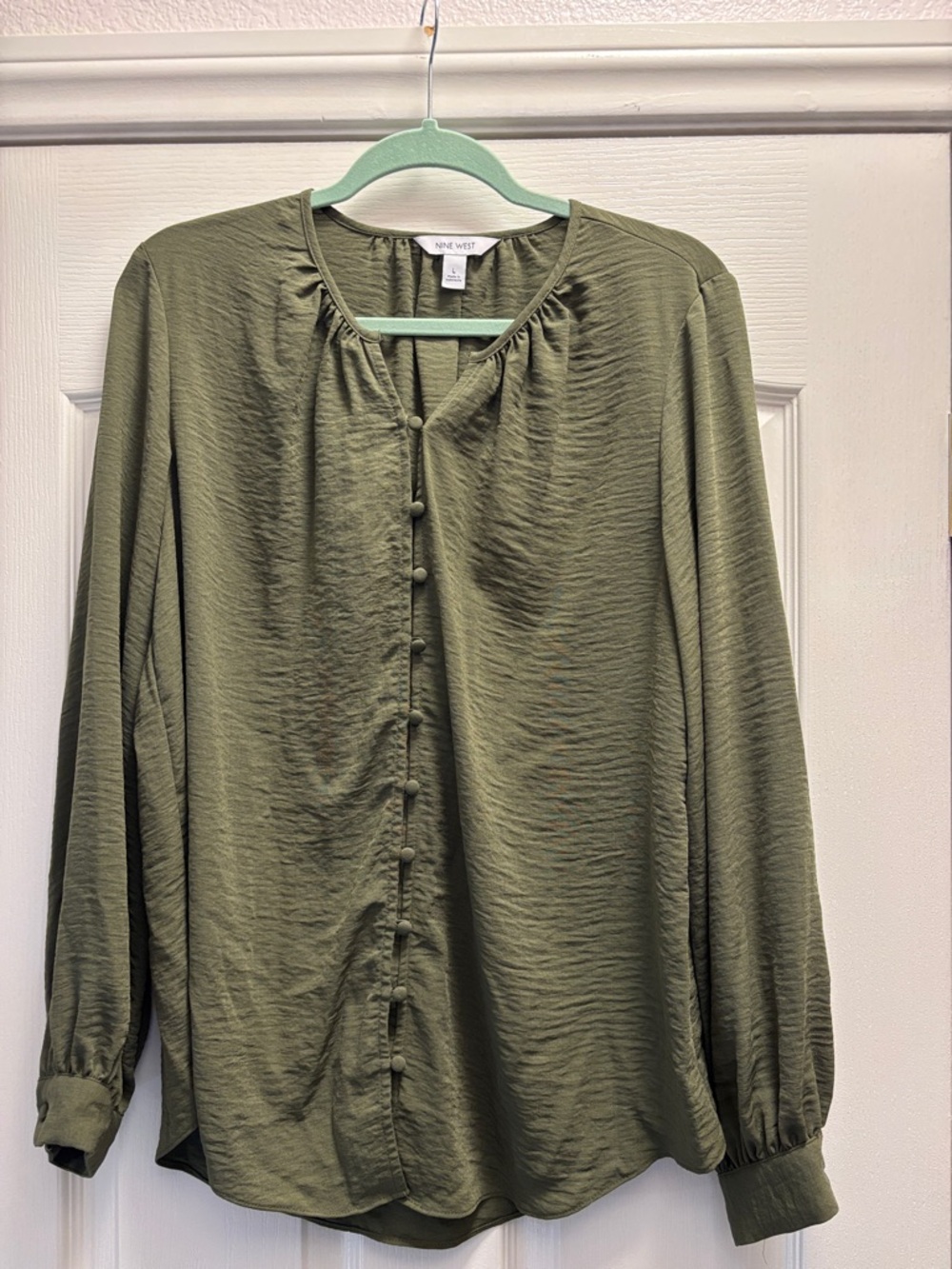 Nine West Women’s Olive Green V-Neck Blouse